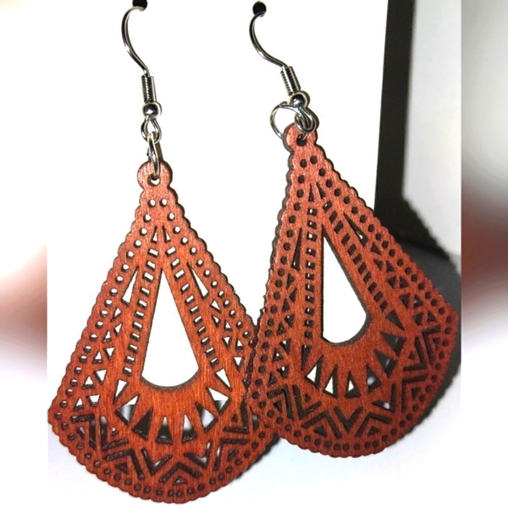 Gorgeous hollow wooden earrings